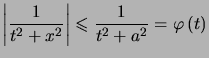 $ \left\vert \dfrac{1}{t^{2}+x^{2}}\right\vert \leqslant\dfrac{1}{t^{2}+a^{2} }=\varphi\left( t\right) $