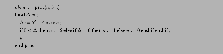 \fbox{\begin{minipage}{17cm} \begin{gather*} \mathit{nbrac} := \textbf{proc} (... ...{end if} \,;\\ \quad n \\ \textbf{end proc} \end{gather*} \end{minipage}}